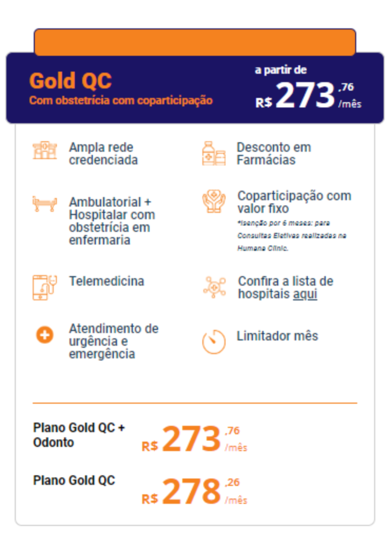 Humana Saúde Natal RN: Gold QC com Coparticipação